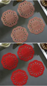 Sous-verre rond en PVC ajouré, tapis de tasse isolant élégant pour café, vin et table.
