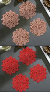Détail de dessous de verre flocon de neige PVC, résistant à la chaleur, tapis de table de fête.