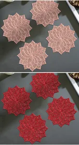 Detailed view of hollow flower PVC coasters, elegant heat insulation cup mats design.