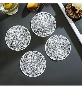 Hollow round PVC coaster with firework design, heat insulation mat for coffee, tea and wine cups.
