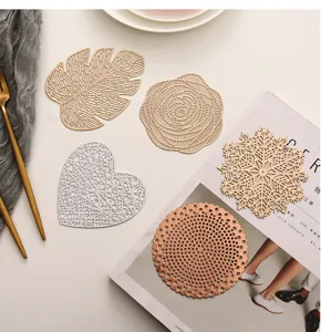 Hollow out PVC coaster set gold stamping creative heat insulation coffee tea mat