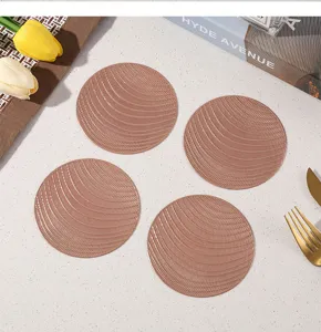 Set of 4 round textured PVC coasters heat resistant drink mats for coffee table kitchen decor