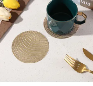 Gold hollow round PVC coaster insulation heat-resistant coffee mat cup mat table decor