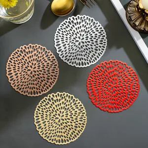 Hollow Out Bronzing PVC Coaster And Placemat Heat Resistant Waterproof Round Cup Mat Table Decor