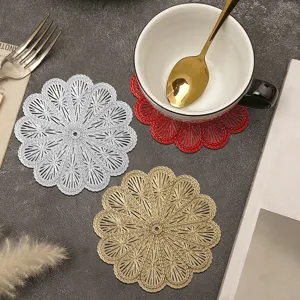 Hollow Flower Round PVC Coaster Heat Insulation Placemat For Coffee Cup Wine Glass Home Kitchen Table Decoration
