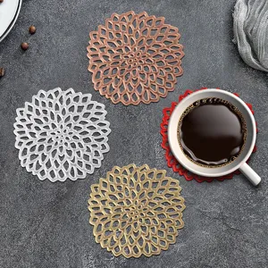 Hollow floral PVC coaster set, heat resistant coffee cup mat, table placemat decor