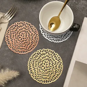 Hollow round PVC coaster heat insulation coffee cup mat aesthetic table decor main image