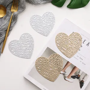 Modern Minimalist PVC Heart Shaped Coaster Hollow Out Gold Silver Thermal Insulation Coffee Cup Mat For Home Dining Table