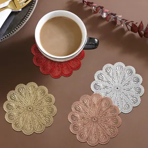 Hollow floral round PVC cup coasters heat resistant coffee tea mats creative table decor