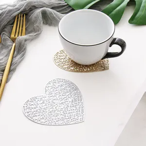 Ins style hollow heart PVC cup mat, gold and silver heat-insulating coffee tea coaster.
