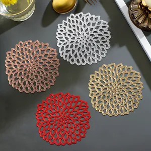 Hollow flower round PVC coaster heat insulation cup mat set for home kitchen table decor table mats