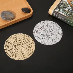Gold and silver round hollow PVC coasters, heat insulation wheat pattern coffee cup and tea mats.