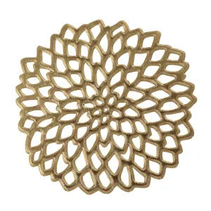 Gold hollow flower PVC coaster round heat insulated table mat for coffee and wine cup.