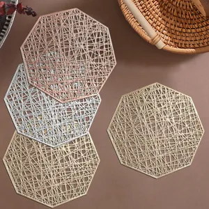 Juego de mantel individual y posavasos de PVC hueco metálico, alfombrilla térmica de mesa.