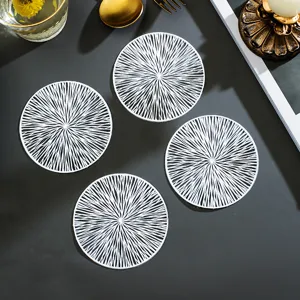 Round white PVC hollow firework coasters heat insulation coffee cup mats set for table decor.