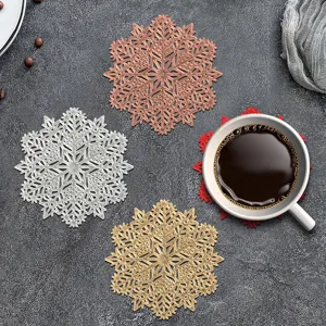 Ensemble de sous-tasses PVC flocon de neige Noël, tapis de table isolants pour tasses à café