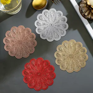 Hollow flower round PVC coaster, heat-insulated anti-scald cup mat for coffee tea wine.