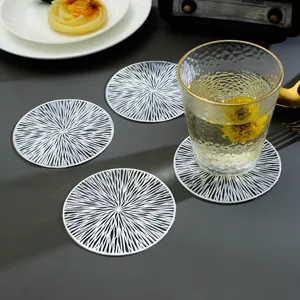 Silver round hollow PVC coasters heat insulated table mats creative fireworks design set of 4
