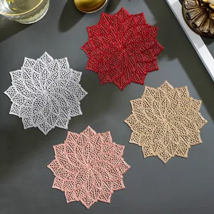Hollow flower PVC coaster round heat insulation cup mat set creative table decoration