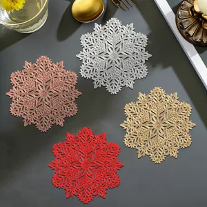 Noël flocon de neige PVC dessous de verre tapis de tasse résistants à la chaleur 4 pcs