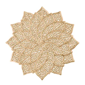 Golden hollow floral PVC coaster heat insulated table mat for coffee tea and wine cups.