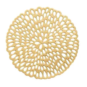 Gold Hollow PVC Coaster Round Heat Insulated Table Mat Creative Coffee Cup Drink Mat