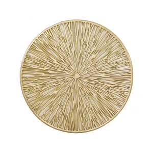 Gold round PVC hollow coaster decorative table mat heat-insulation cup pad for coffee wine.