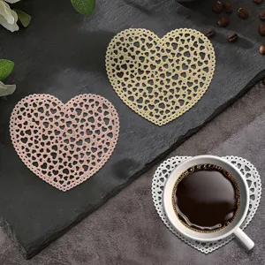 Nordic Style PVC Heart Coaster Hollow Bronzing Coffee Coaster Waterproof Non-Slip High Temperature Resistant Table Mat