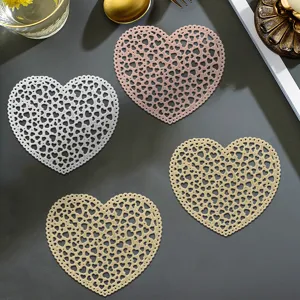 PVC heart-shaped hollow coaster, waterproof non-slip heat-resistant cup mat for coffee table decor