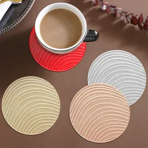 Creative Hollow Hot Stamping Round PVC Coaster Heat Resistant Coffee Mat Table Placemat Modern Minimalist Home Dining Table Decor