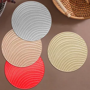 Round hollow PVC placemat heat insulation coaster set for dining table cup tea mat decor.