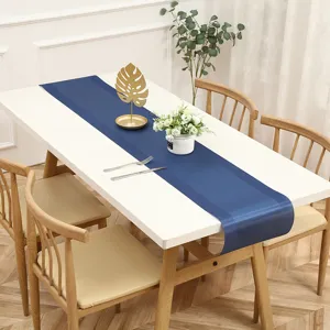 Modern minimalist blue table runner for dining table, waterproof tea table decor mat.