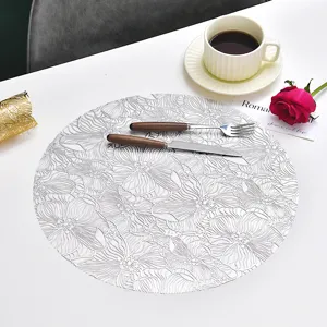 Tovaglietta rotonda in PVC intagliato floreale, elegante tappetino per sala da pranzo, termoresist.