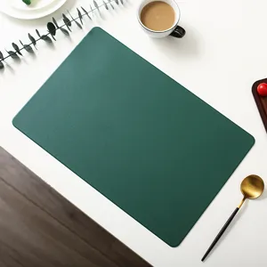 Dark green leather place mat rectangular table mat heat insulation dining pad chic design