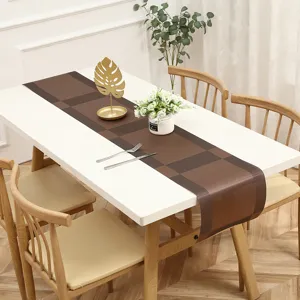 Brown plaid table runner for dining table modern minimalist home decor waterproof mat