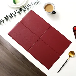 Nordic red leather placemat rectangular grid heat resistant table mat for dining room decor