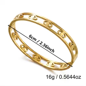 Minimalistischer vergoldeter Edelstahl-Armreif mit bösem Blick, 6 cm Durchmesser, 16 g