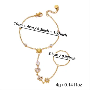 Dimensions détaillées du bracelet bague en acier inoxydable doré avec étoiles
