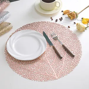 Tovaglietta rotonda cava in PVC oro rosa motivo ramo di corallo tappetino resistente al calore sala