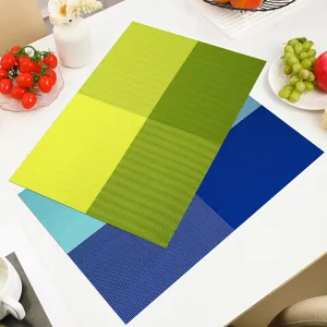 PVC gewebtes Tischset, buntes Gitterdesign, hitzebeständige Tischmatte für Esszimmer.