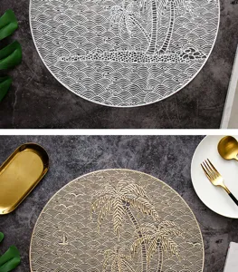 Hollow PVC placemat for dining table, washable heat-resistant Nordic style round mat.