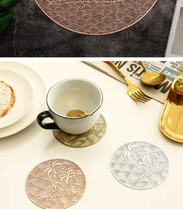 Nordic style hollow PVC bronzing placemat and waterproof heat insulation coaster for dining table.