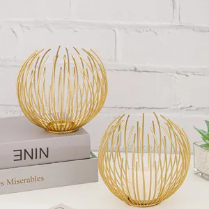 Modern Minimalist Metal Lantern Candle Holder Gold Hollow Geometric Tealight Candle Stand Home Wedding Party Decor