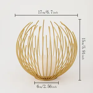 Modern minimalist gold metal wire spherical candle holder with pillar candle for home decor