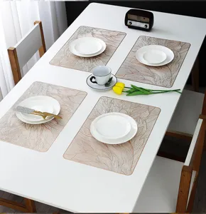 Rectangle feather pattern placemat pvc gold stamping heat insulation table mat decor