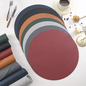 Round Leather Placemat Waterproof Oil Proof Heat Insulation Table Mat Modern Minimalist Solid Color Dining Table Decor