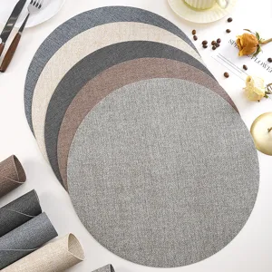 Sets de table ronds en cuir PU impermeables antihuiles isolants thermiques pour salle manger.