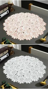Runde PVC Heissfolienpraegung Tischset Blumen Hohl Tischmatte elegante Dekoration