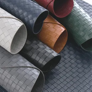 Round woven leather placemat waterproof and oil-proof heat insulation dining table mat