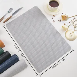 PU leather placemat waterproof heat-insulating table mat grey woven dining pad 45x30cm